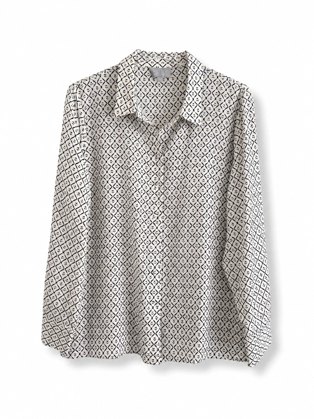 PURE COLLECTION GEOMETRIC TILE PRINT MULTI WASHED SILK SHIRT US SZ 12 - Picture 5 of 9